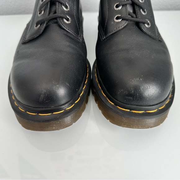 Dr. Martens Black Leather Lace-Up Platform Boots with Yellow Stitching - Picture 3 of 10